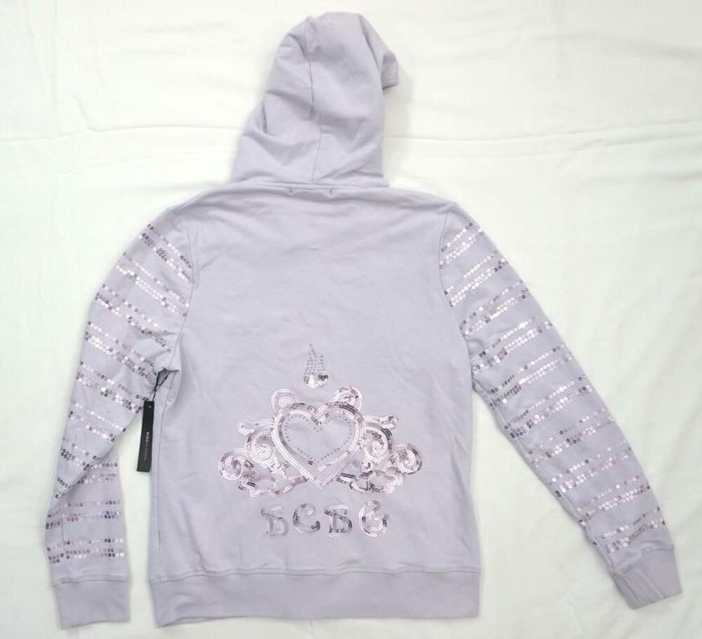 BCBG MAXAZRIA GRAPE JEWEL USED L LAVENDER/SEQUINS COTTON HOODIE/SWEATSHIRT $160